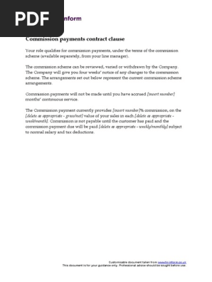 Commission payments contract clause