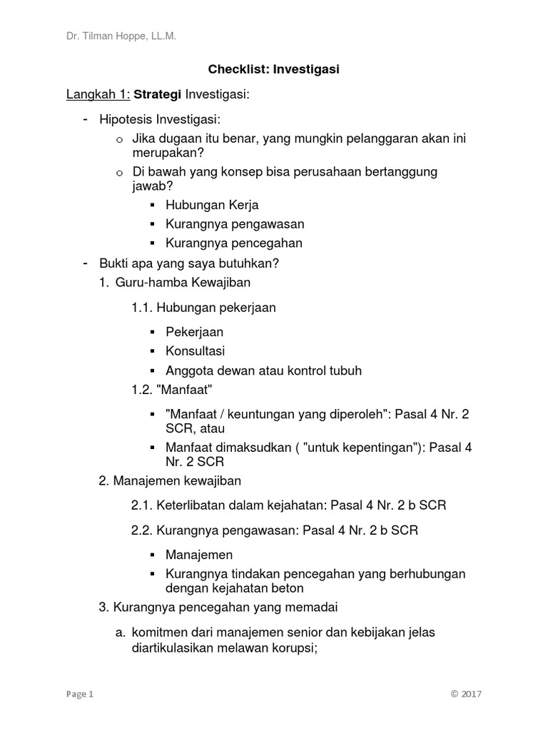 Checklist Investigasi Korporat | PDF