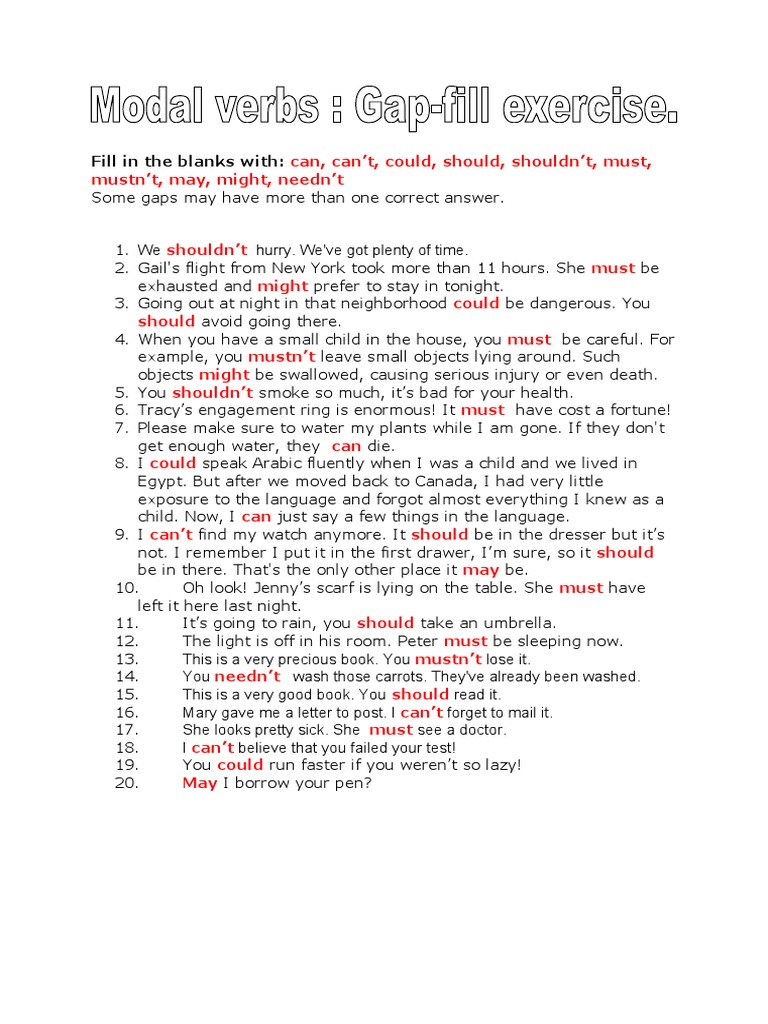 English Modal Verbs Exercise | PDF | Language Arts & Discipline ...