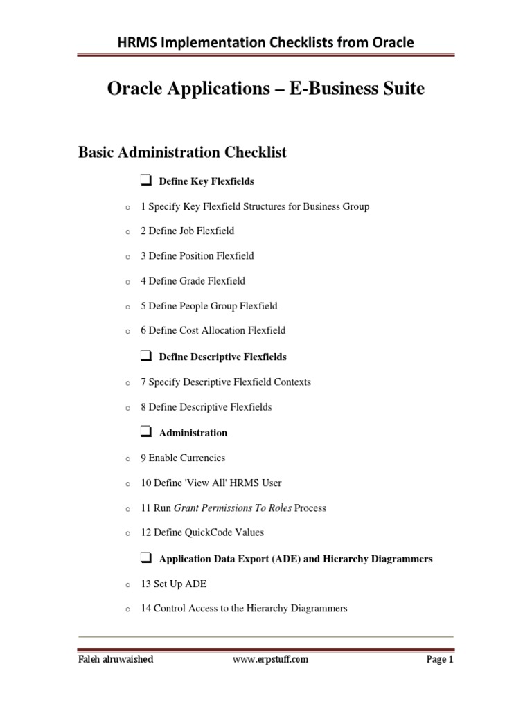 Oracle HRMS Implementation Checklist | PDF | Databases | Information
