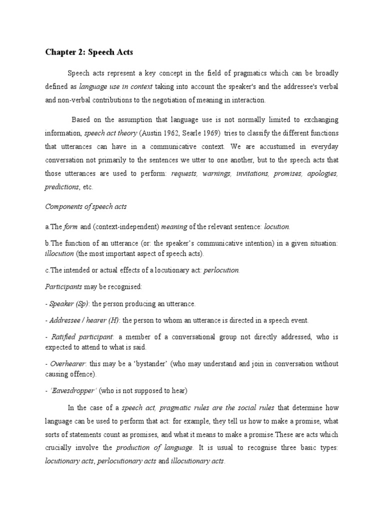Chapter 2 Speech Acts Pdf Communication Cognition
