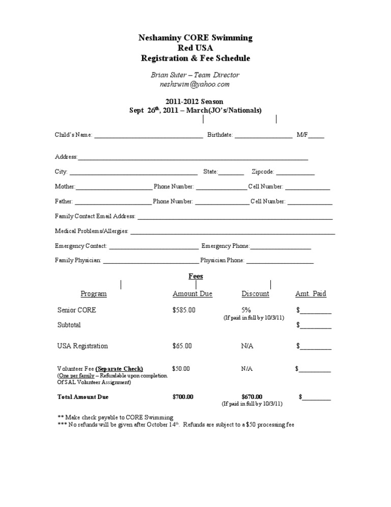 Red Core Registration FormFall 2011 | PDF | Sports & Recreation