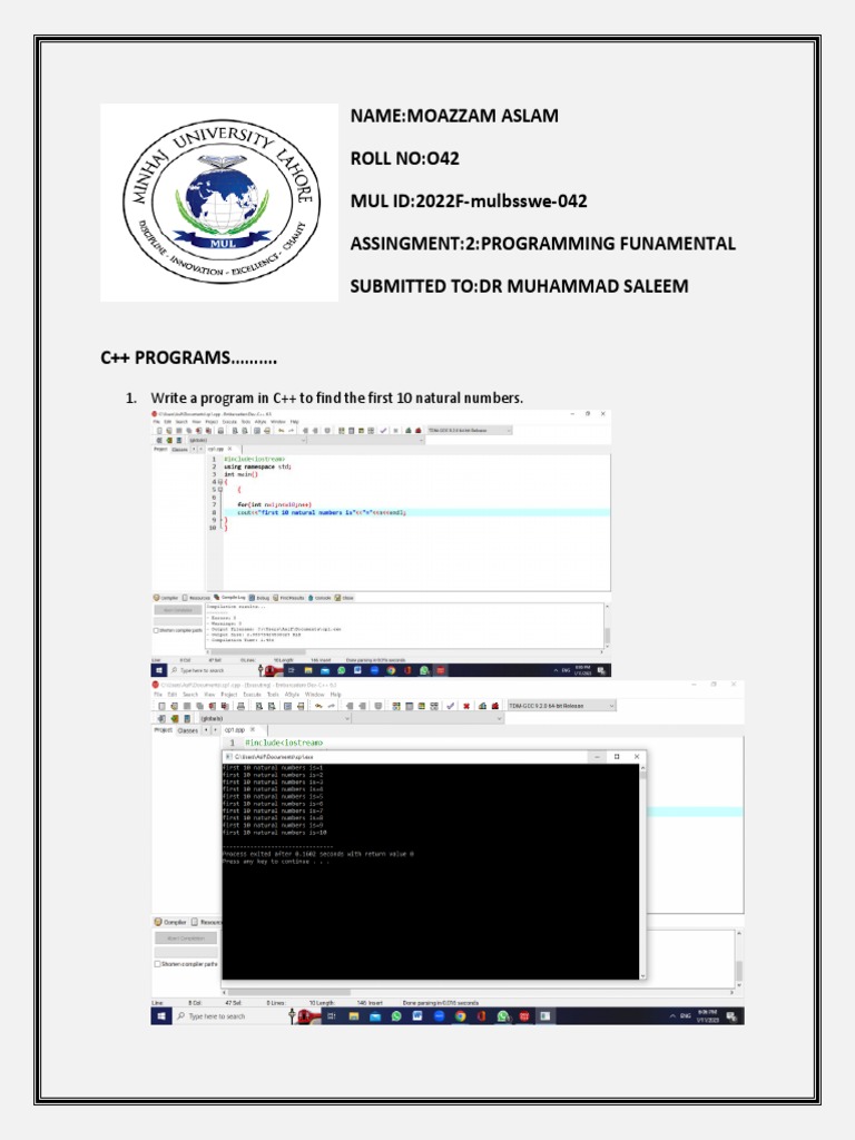 Programming Fundamental Assingment #2 | PDF | Numbers | Discrete ...