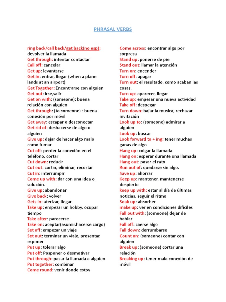 Guía de Phrasal Verbs Comunes | PDF
