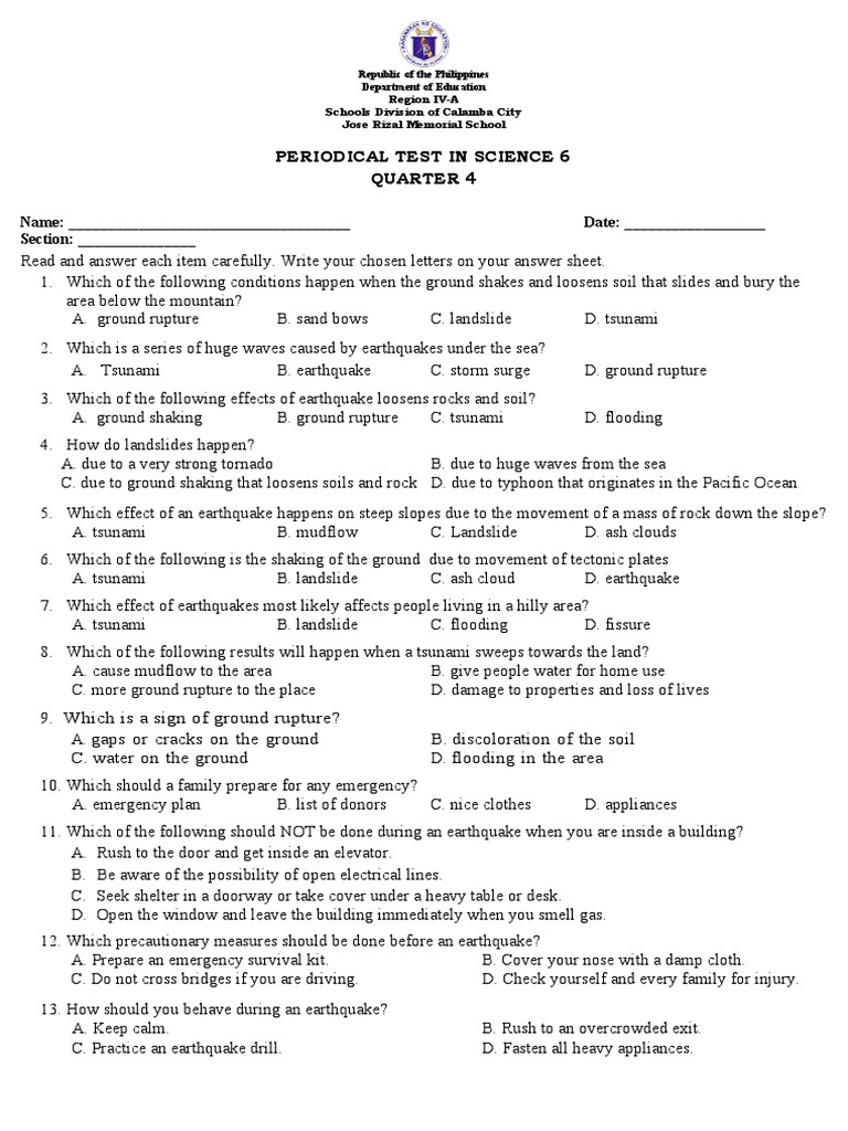 4th Quarter Exam in Science 6 PDF Solar System