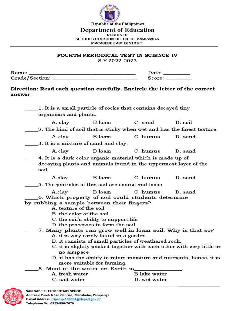 4TH Grading PT Science | PDF
