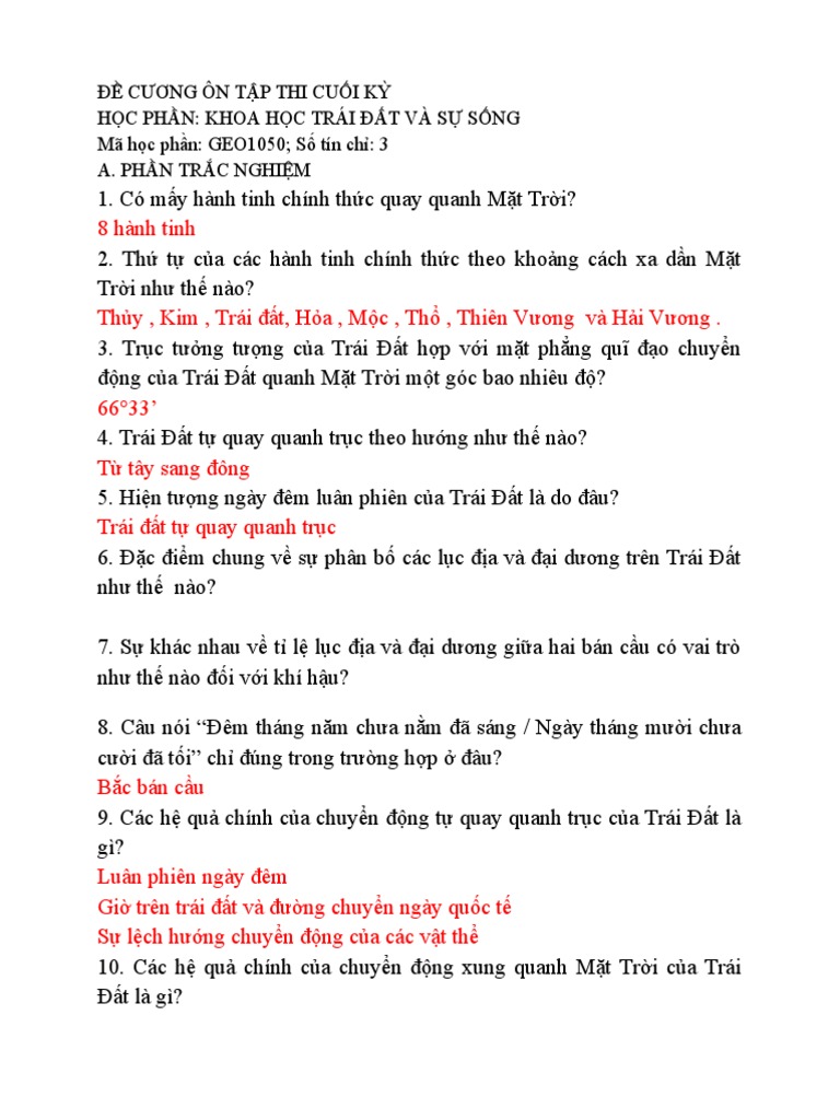 Huong Dan On Thi Phan Trac Nghiem-GEO1050 | PDF