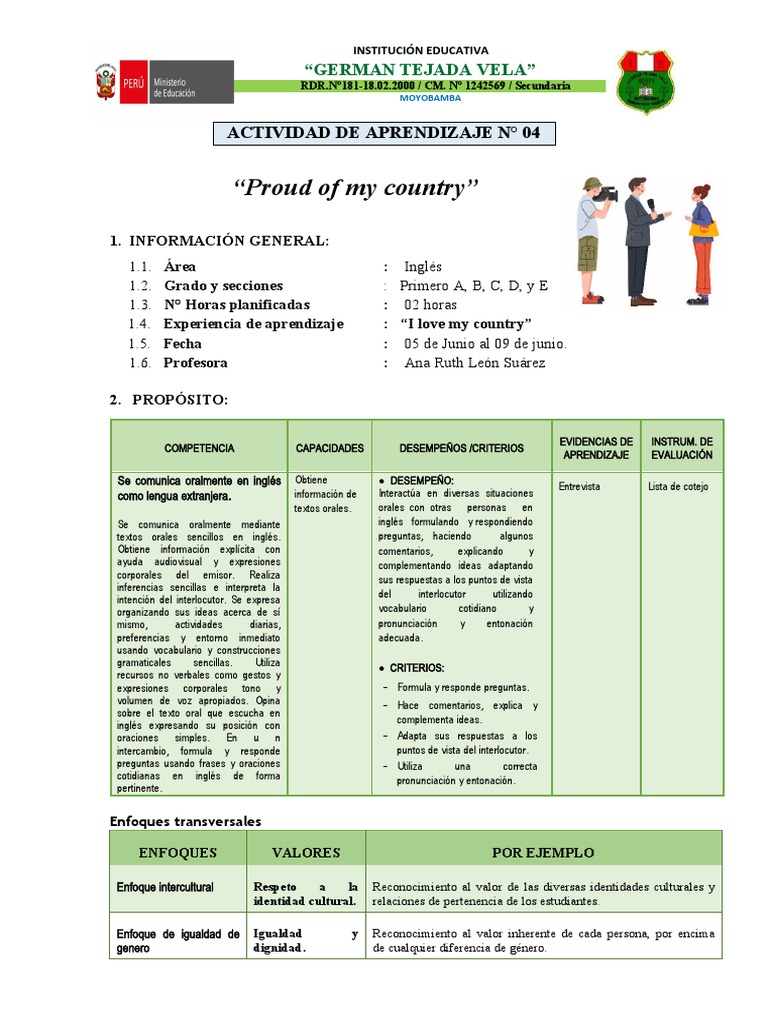 ACTIVIDAD DE APRENDIZAJE 4 Proud of My Country | PDF | Aprendizaje ...