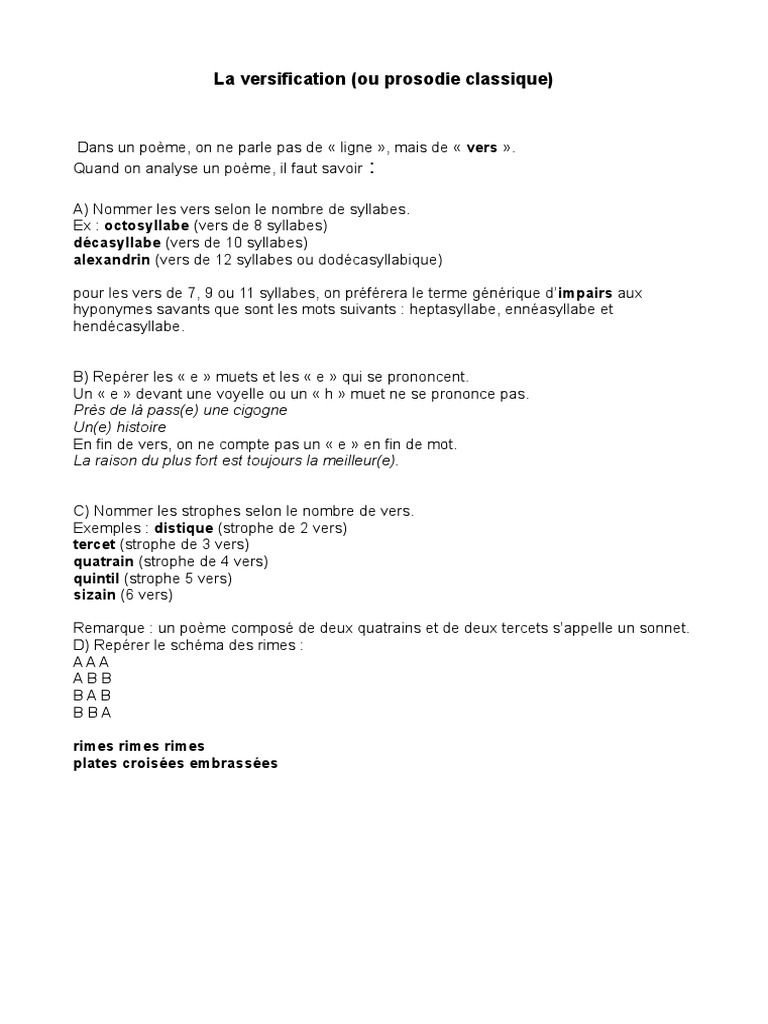 Guide de la versification poétique | PDF