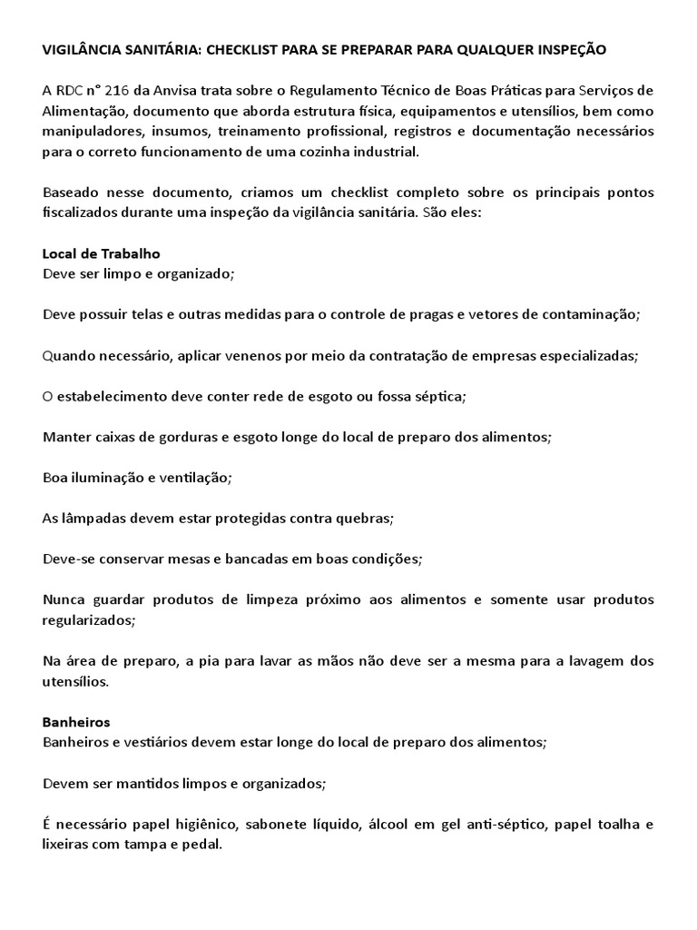 Vigilância Sanitária RDC 216 | PDF