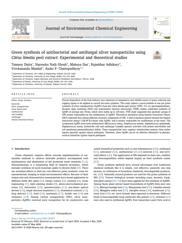 Green Synthesis of Antibacterial and Antifungal Silve - 2020 - Journal ...
