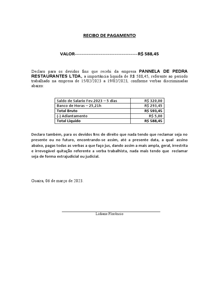 Recibo Pagamento | PDF