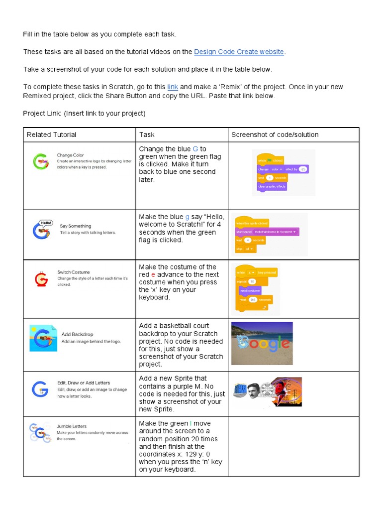 Scratch Worksheet With Task 2022 | PDF | Screenshot | Scratch ...