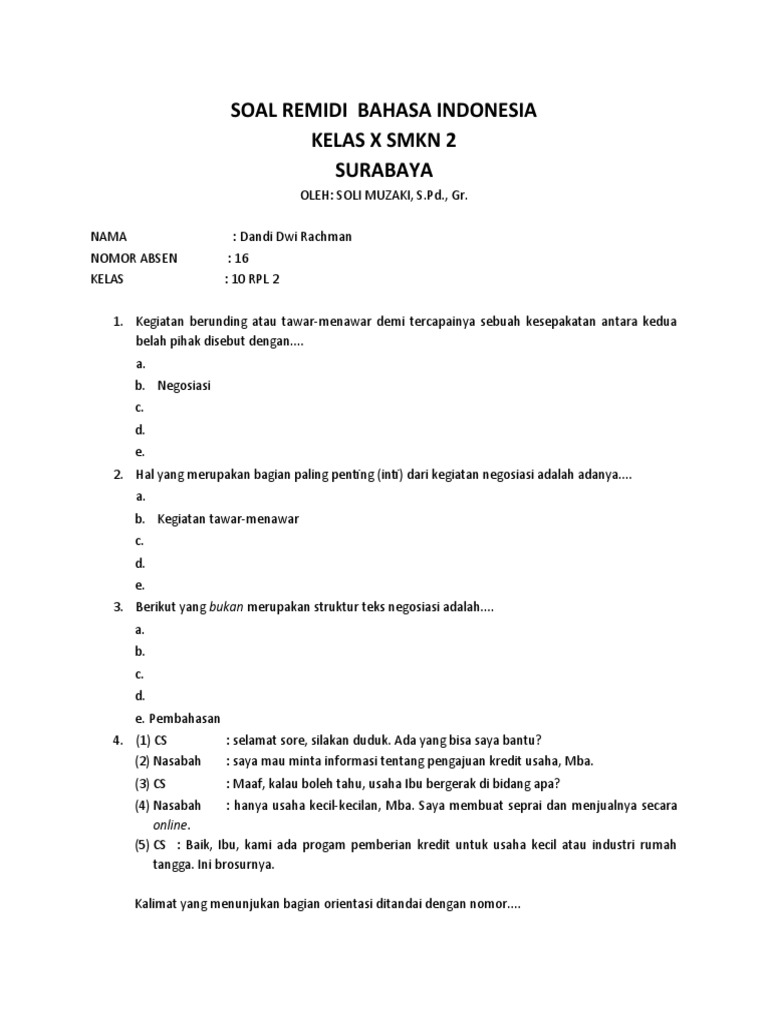 Remidi Bahasa Indonesia | PDF