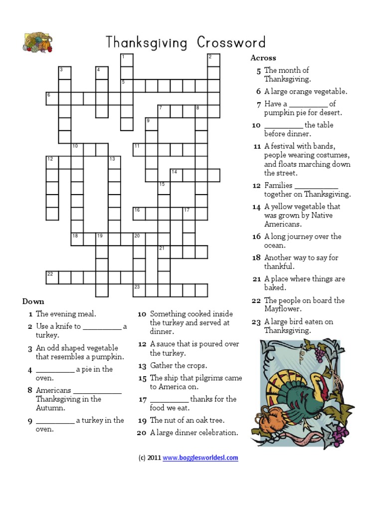 Thanksgiving Crossword | PDF | Pumpkin | Dinner