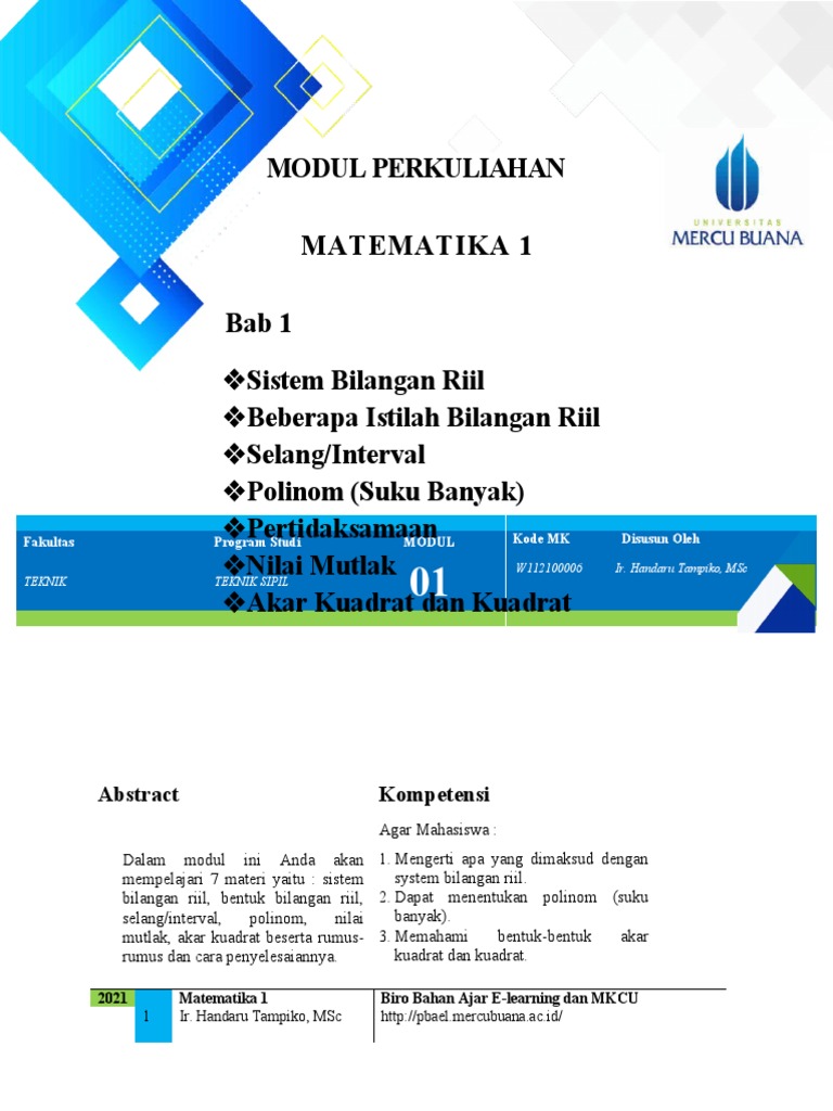 Modul Matematika 1: Sistem Bilangan Riil | PDF