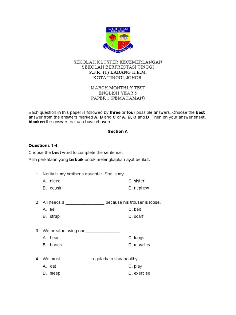 Soalan Bi T5-Paper 1 | PDF