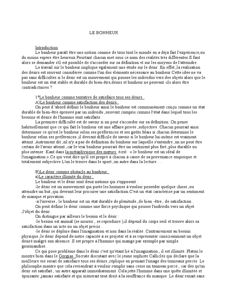 Cours Sur Le Bonheur PDF Bonheur Plaisir — free download