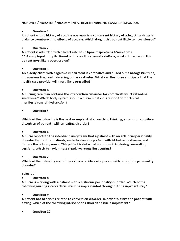 Mental Health Nursing Exam 3 Prep | PDF