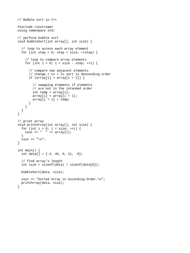 Bubble Sort in C++ | PDF