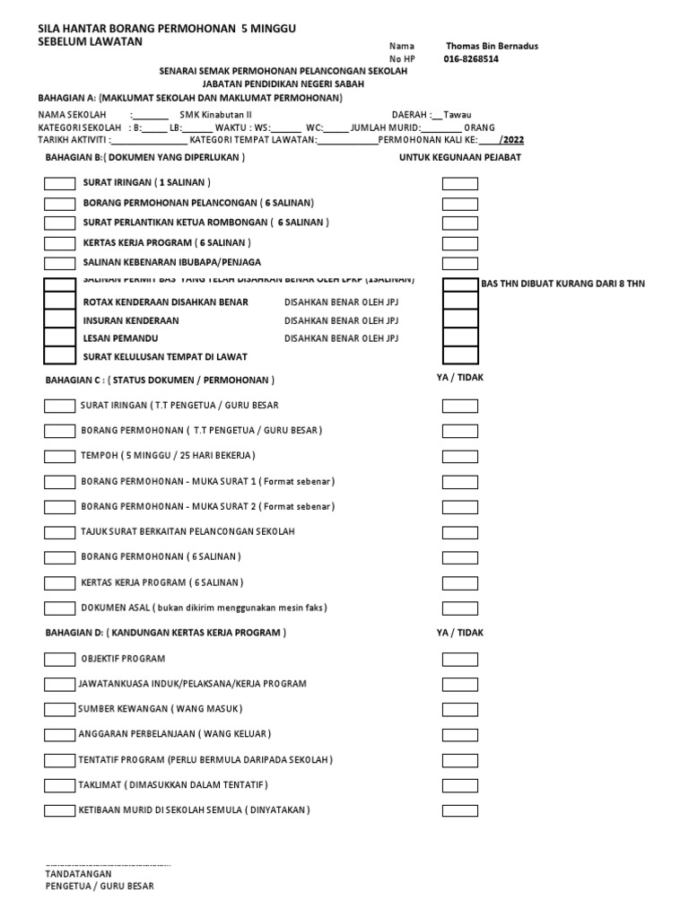 Senarai Semak Lawatan | PDF