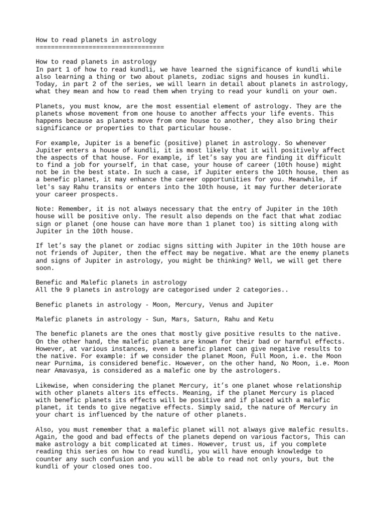Understanding Planetary Influence in Astrology | PDF | Planets In ...