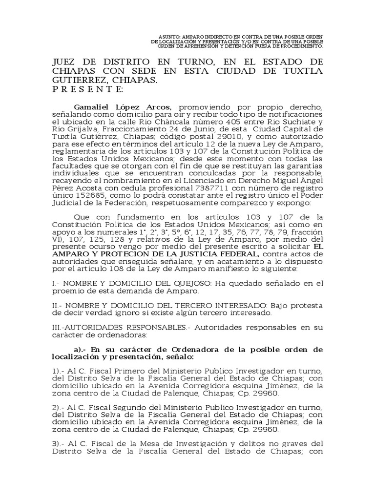 Amparo Indirecto contra Orden de Aprehensión | PDF | Violación | Chiapas