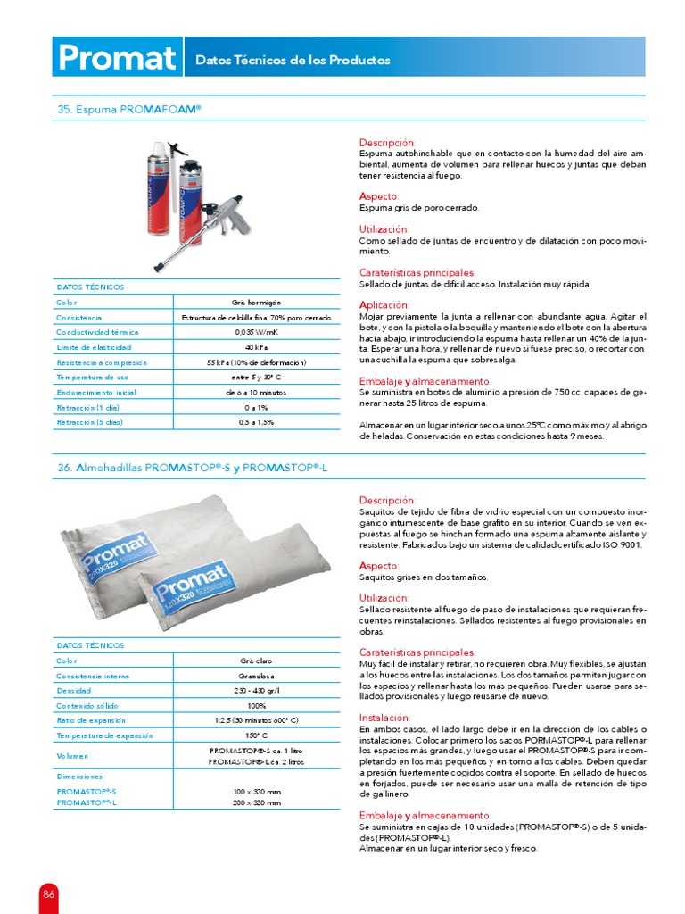 Promafoam, Promastop-S y Promastop-L | PDF | Espuma | Materiales