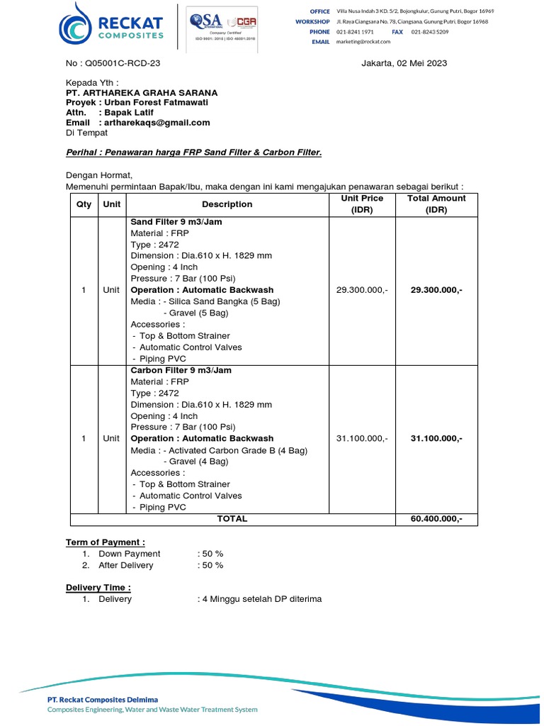 Ph Frp Sand Carbon Filter Kap 9 Mph Manual Backwash Pdf