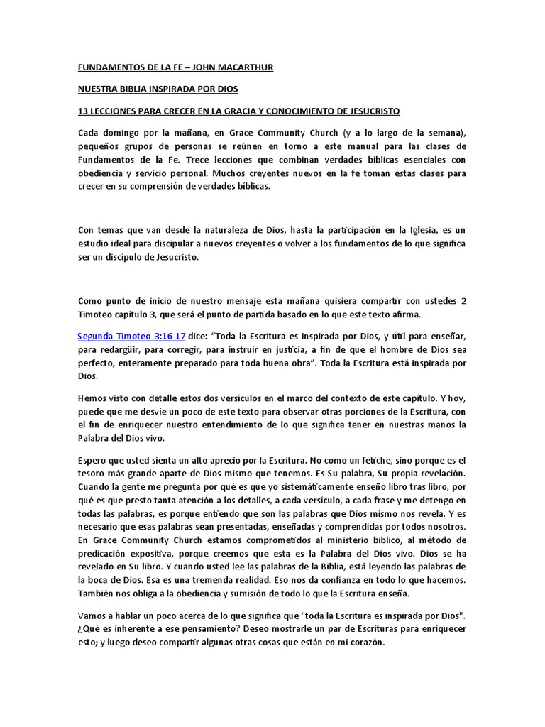 Fundamentos de La Fe | PDF | Biblia | Dios