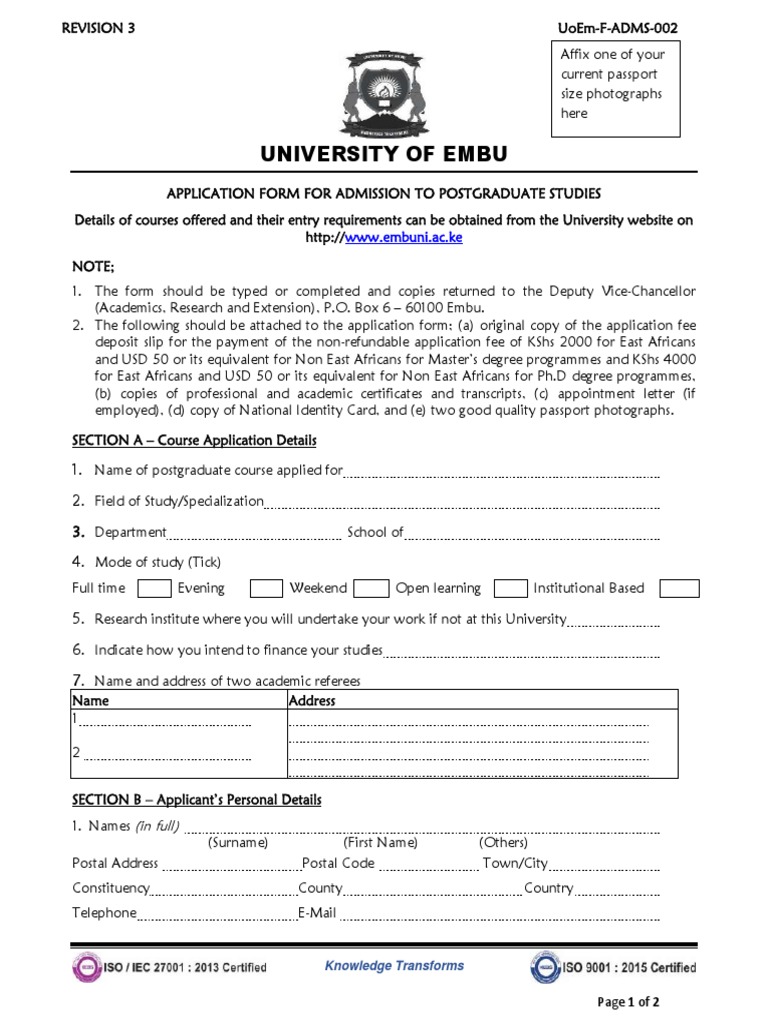 Postgrad Admission Form | PDF | Postgraduate Education | Identity Document