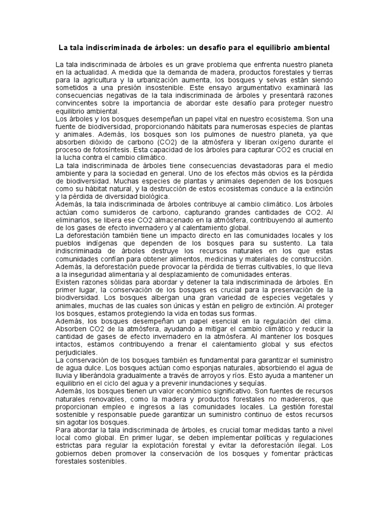 La Tala Indiscriminada de Árboles | PDF | Deforestación | Los bosques