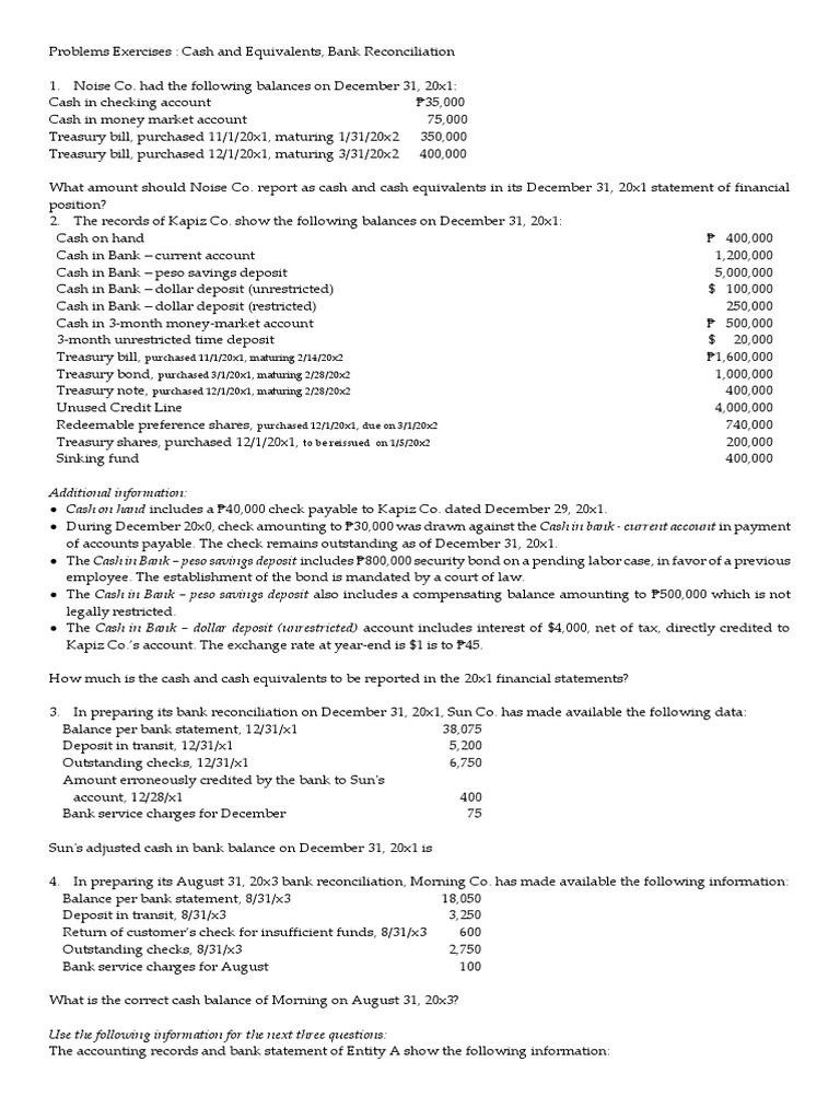 Cash and CE Problems Exercises | PDF | Banks | Debits And Credits