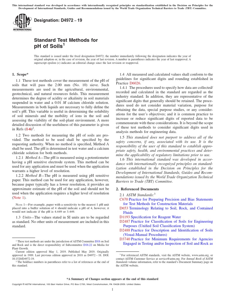 Standard Test Methods For Ph Of Soils