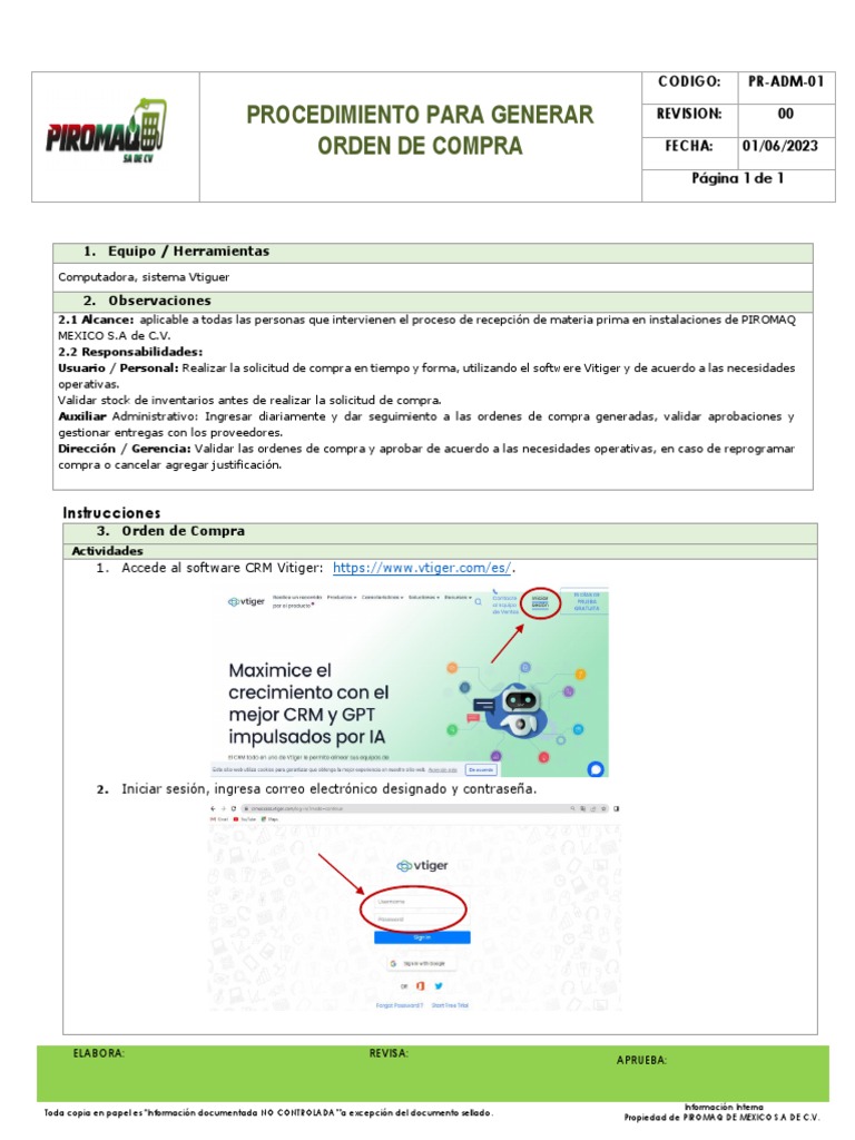PR-ADM-01 Procedimiento para Generar Orden de Compra | PDF | Software ...