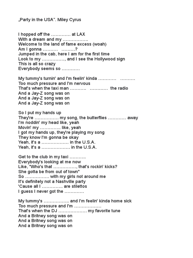 Party in The Usa Miley | PDF