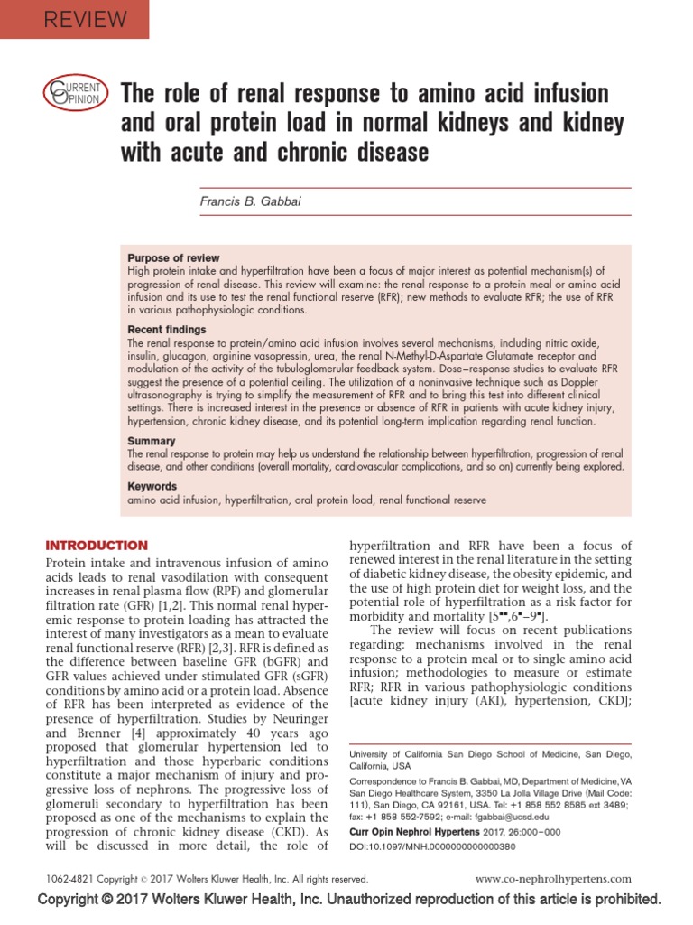 The Role of Renal Response To Amino Acid Infusion and Oral Protein Load