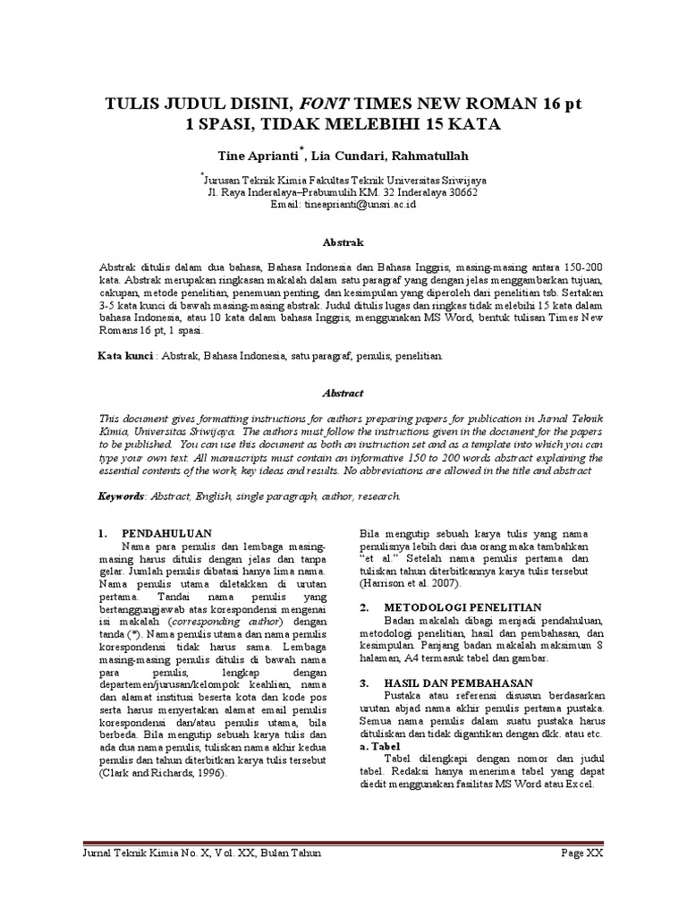 Format Penulisan Jurnal Teknik Kimia | PDF | Teknologi & Rekayasa