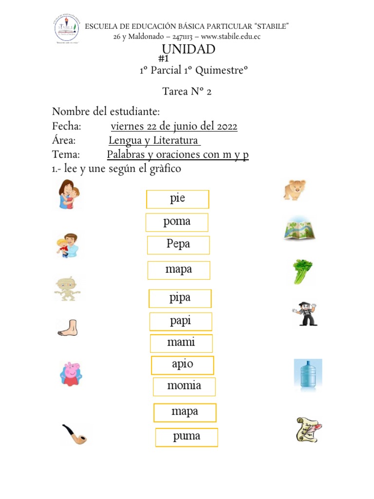 Oraciones y palabras con M y P para niños | PDF