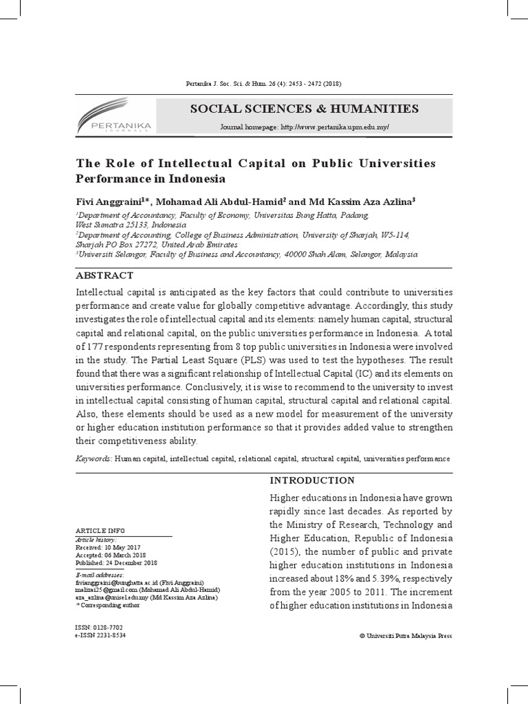 The Role of Intellectual Capital On Public Universities Performance in ...