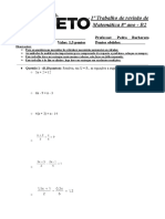 1º Trabalho de Revisão de Matemática 8º Ano - B2