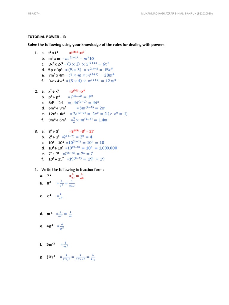 Tutorial Powers - B BBA3274 Quantitative Method For Business | PDF
