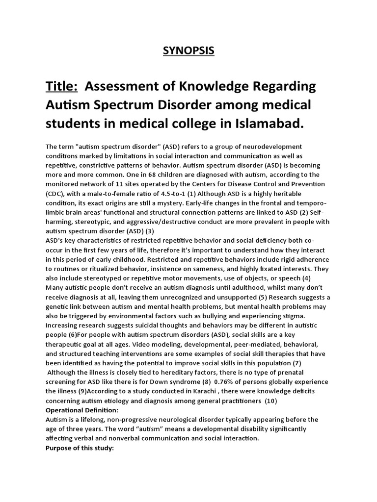 Synopsis On ASD | PDF | Autism Spectrum | Questionnaire