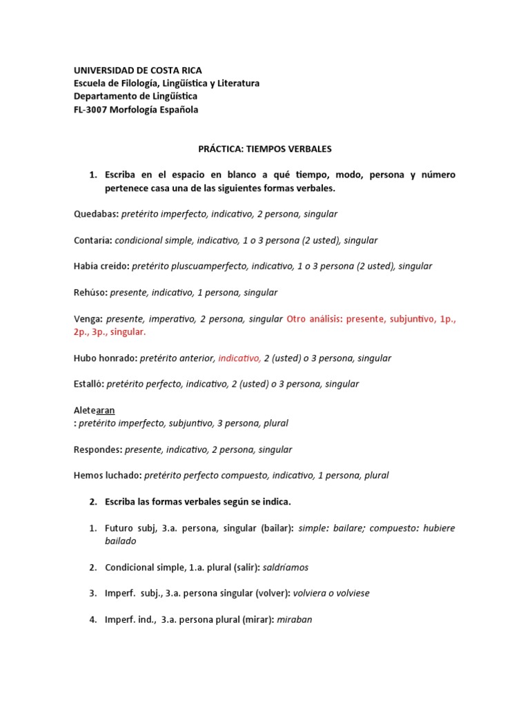 Práctica de Tiempos Verbales en Español | PDF | Artes del Lenguaje y ...