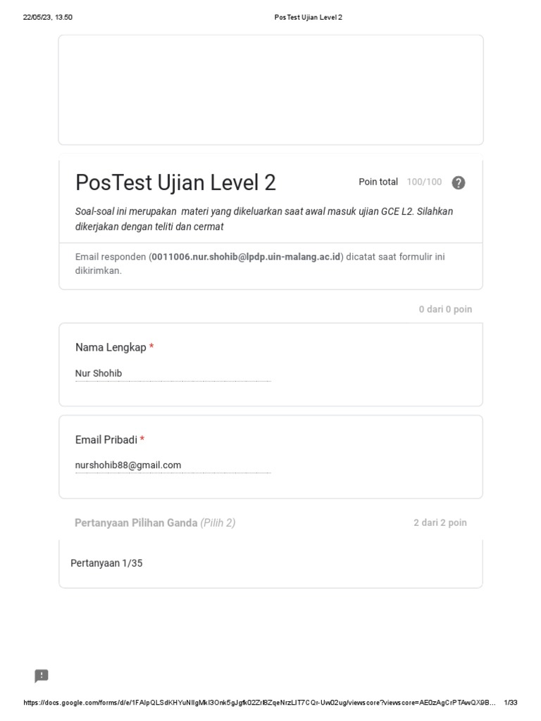 PosTest Ujian GCE Level 2 | PDF