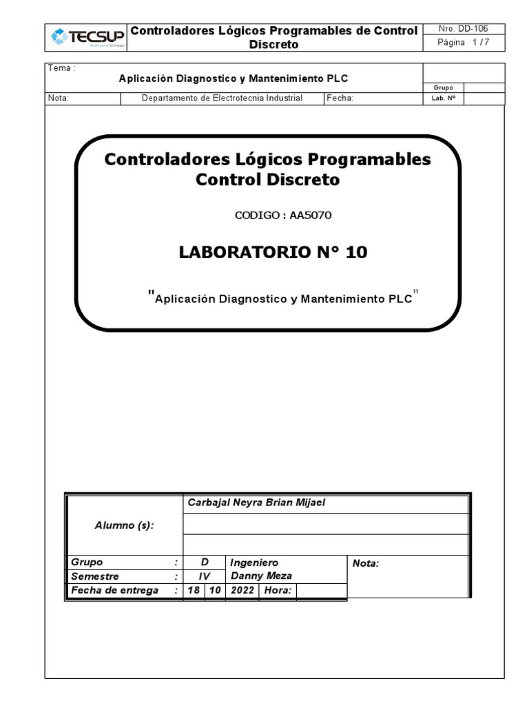 Lab 10 Diagnostico y Mantenimiento PLC SLC 5-04 | PDF | Controlador ...