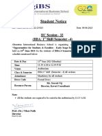 Student Notice: IIC Session - 32 (BBA: 1 Shift Semester - 4)