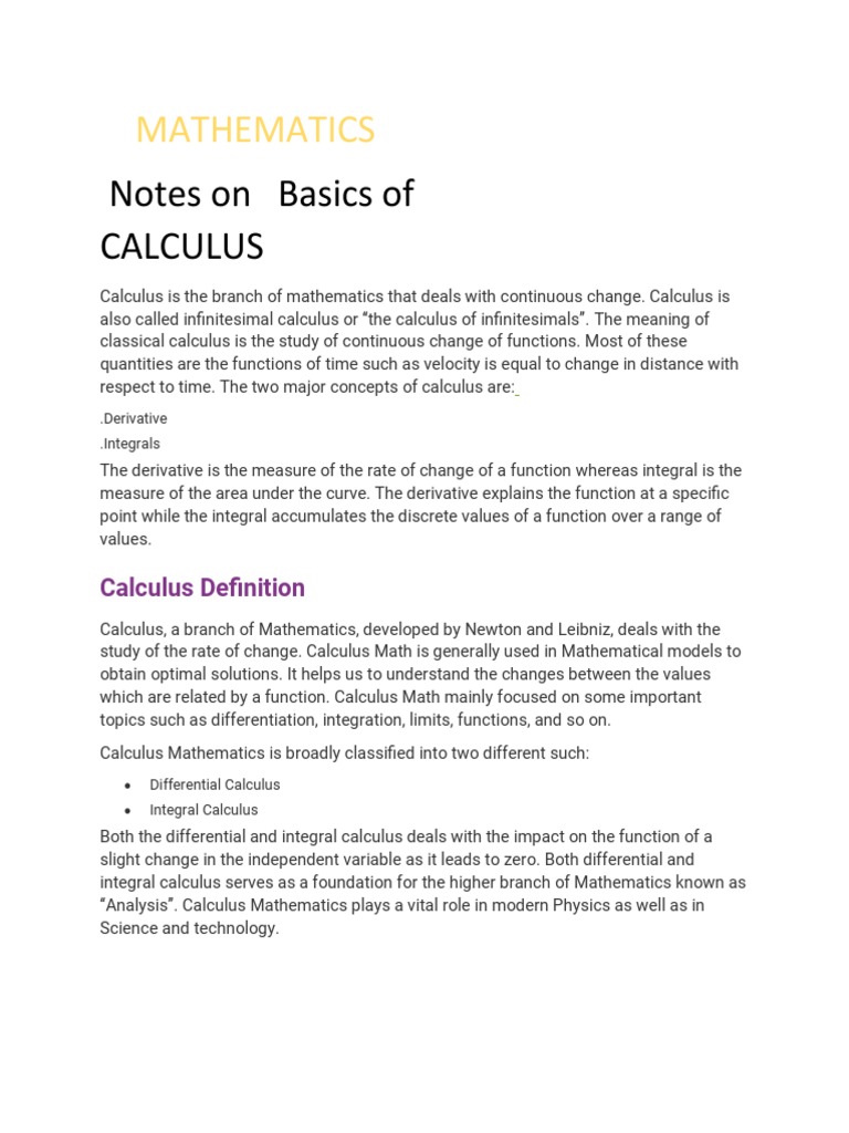 Basic of 'Calculus' | PDF | Calculus | Integral