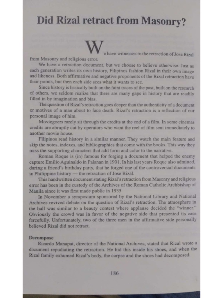 Did Rizal Retract From Masonry Ambeth Ocampo | PDF