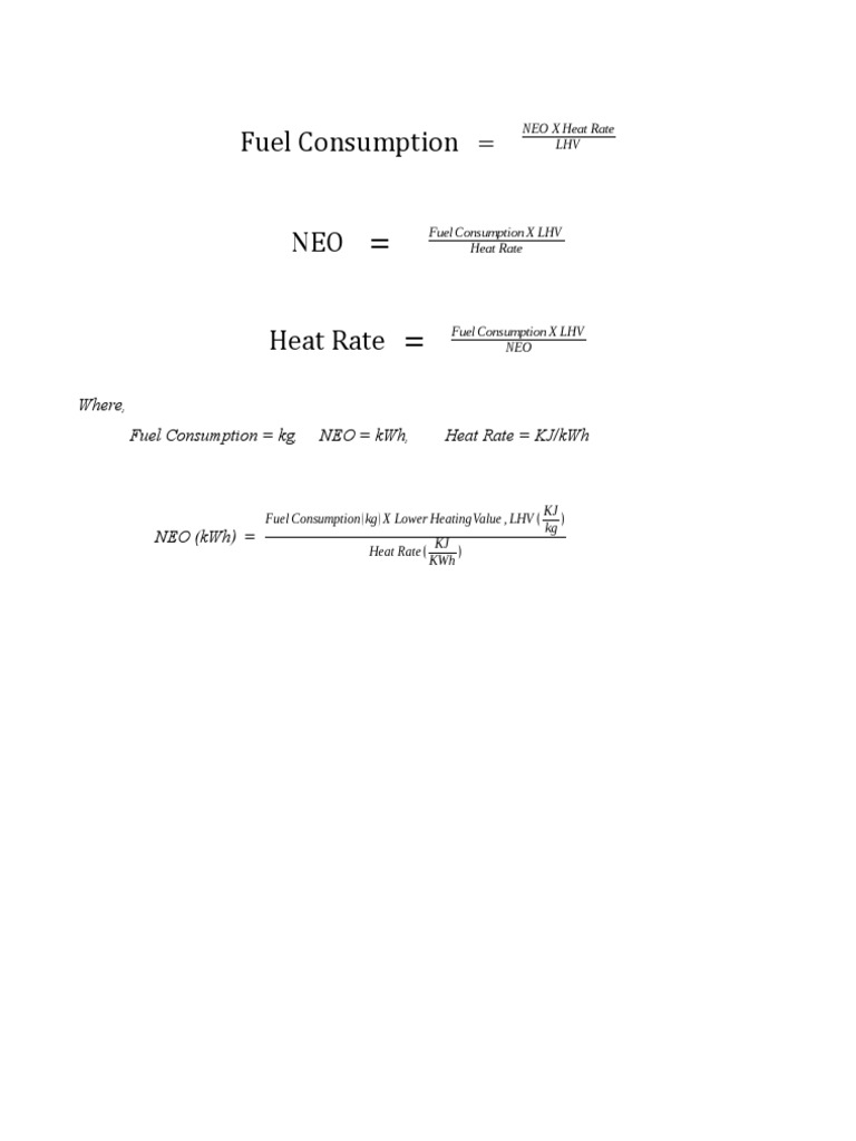 Where, Fuel Consumption KG, Neo KWH, Heat Rate KJ/KWH PDF
